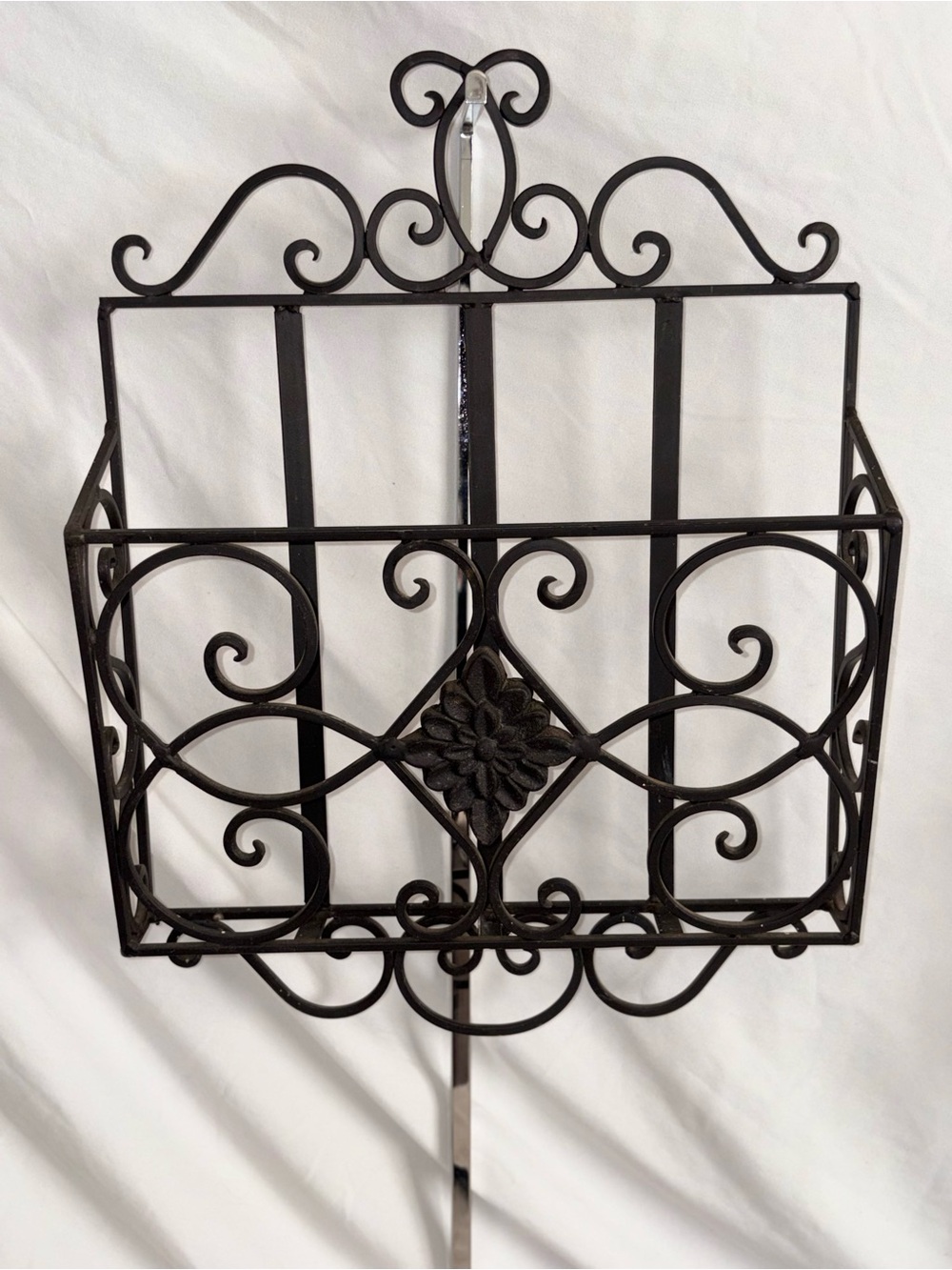 Vintage Decorative Black Metal Wall Basket - Scroll Design